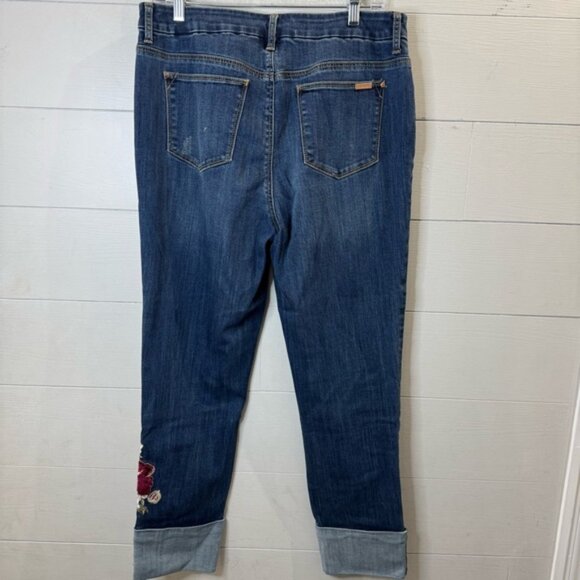 Chico's | The So Slimming Girlfriend Ankle Embroidered Blue Jeans Size 8 - Picture 9 of 11
